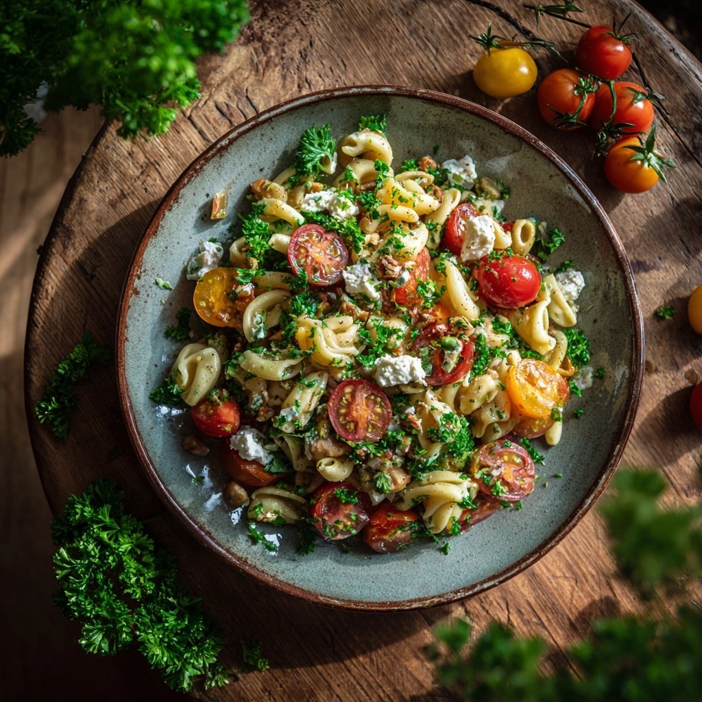 Mediterraner Nudelsalat Mit Petersilie