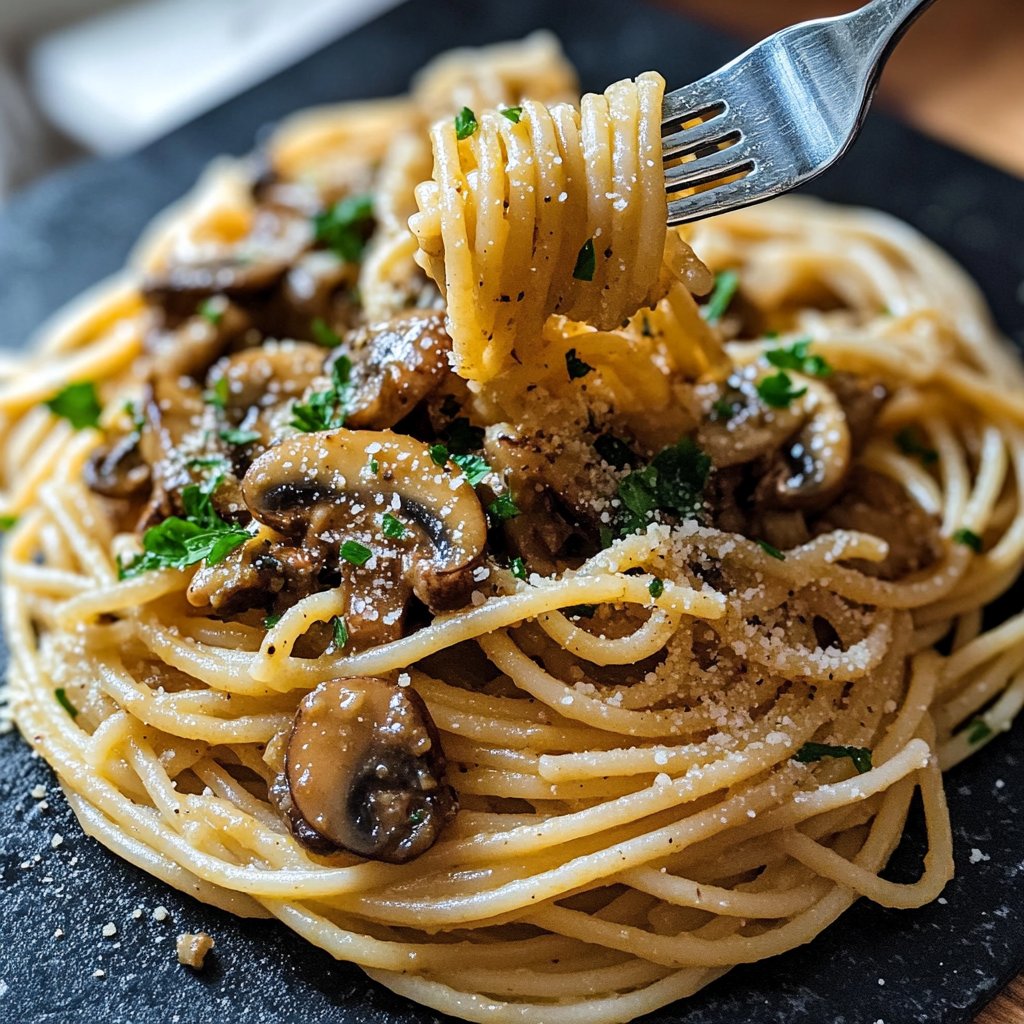 Spaghetti mit Pilzen und Petersilie