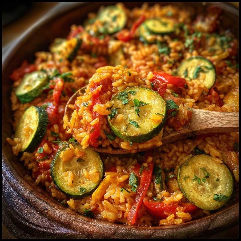 Paella mit Paprika und Zucchini
